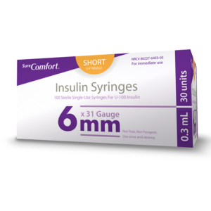 SureComfort U-100 Insulin Syringes 31G x 1/4" - 0.3cc - Box of 100